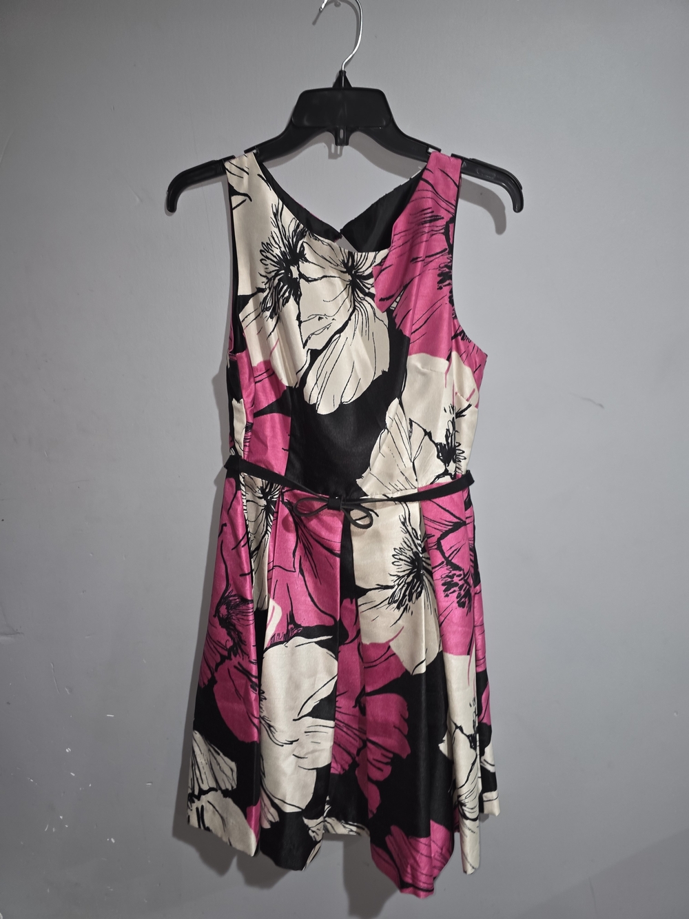 NWOT-Danny & Nicole Pink, Cream and Black Floral Sleeveless Fit-and-Flare Dress